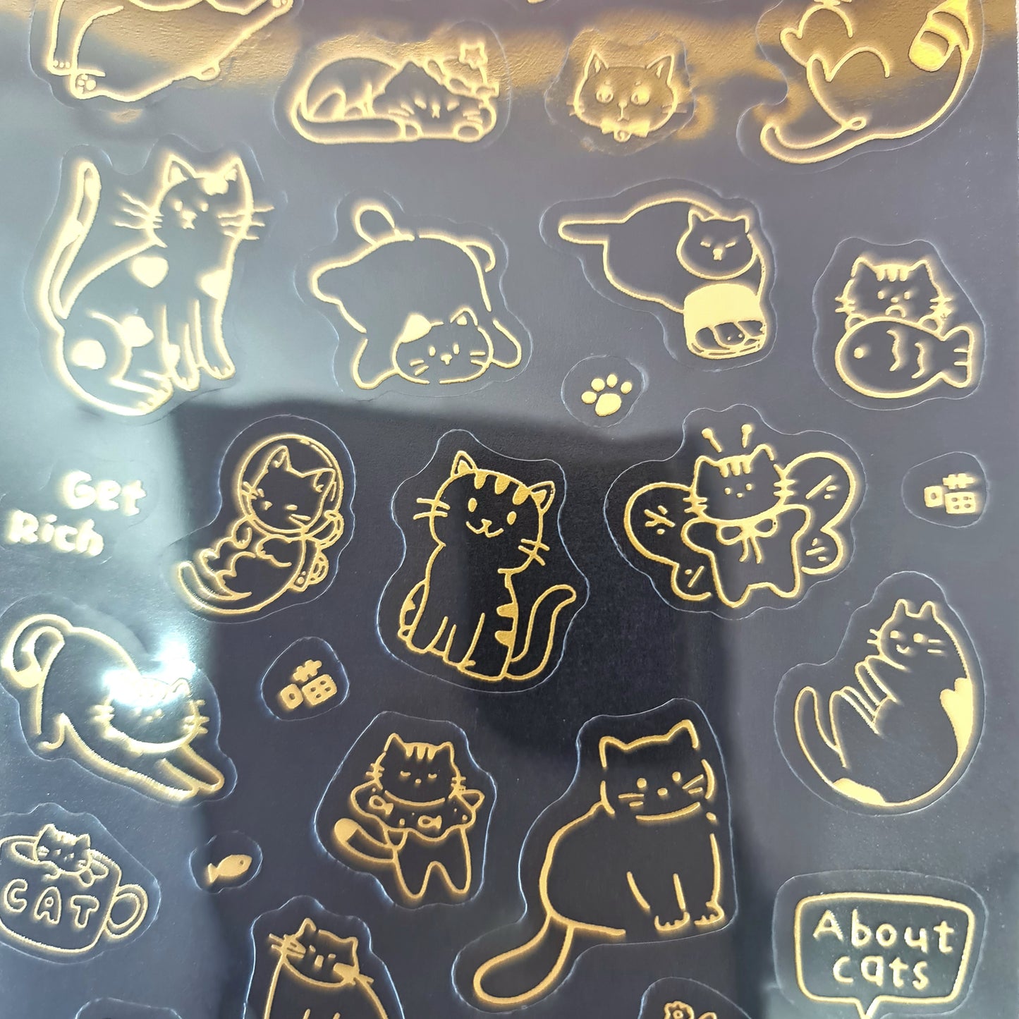 Stickers gatitos transparentes bordes dorados