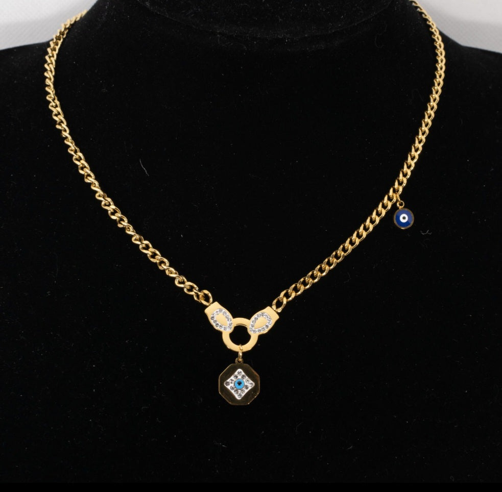 Collar dorado con Dije ojo turco y brillos Acero Inox