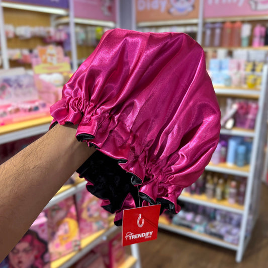 Gorro De Satín Para Dormir Reversible Fucsia y Negro