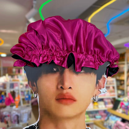 Gorro De Satín Para Dormir Reversible Fucsia y Negro