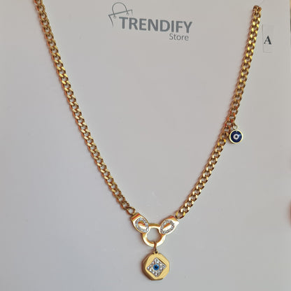 Collar dorado con Dije ojo turco y brillos Acero Inox