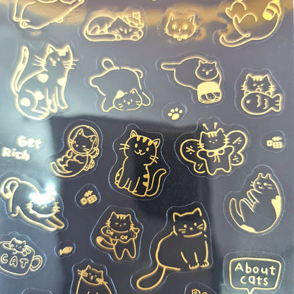 Stickers gatitos transparentes bordes dorados