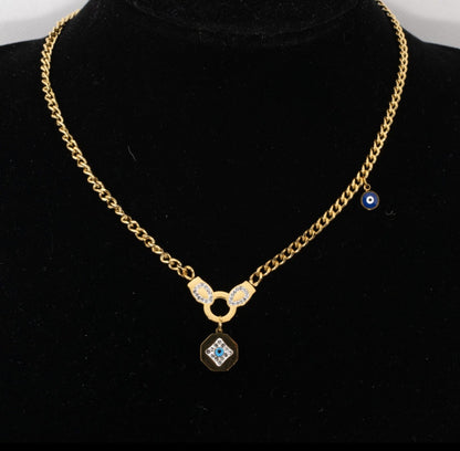 Collar dorado con Dije ojo turco y brillos Acero Inox
